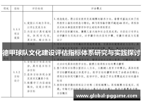 德甲球队文化建设评估指标体系研究与实践探讨